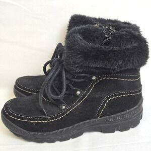 BareTraps Deelya Faux Fur Lined Suede Ankle Boot, Water Resistant, Black, 5.5 M